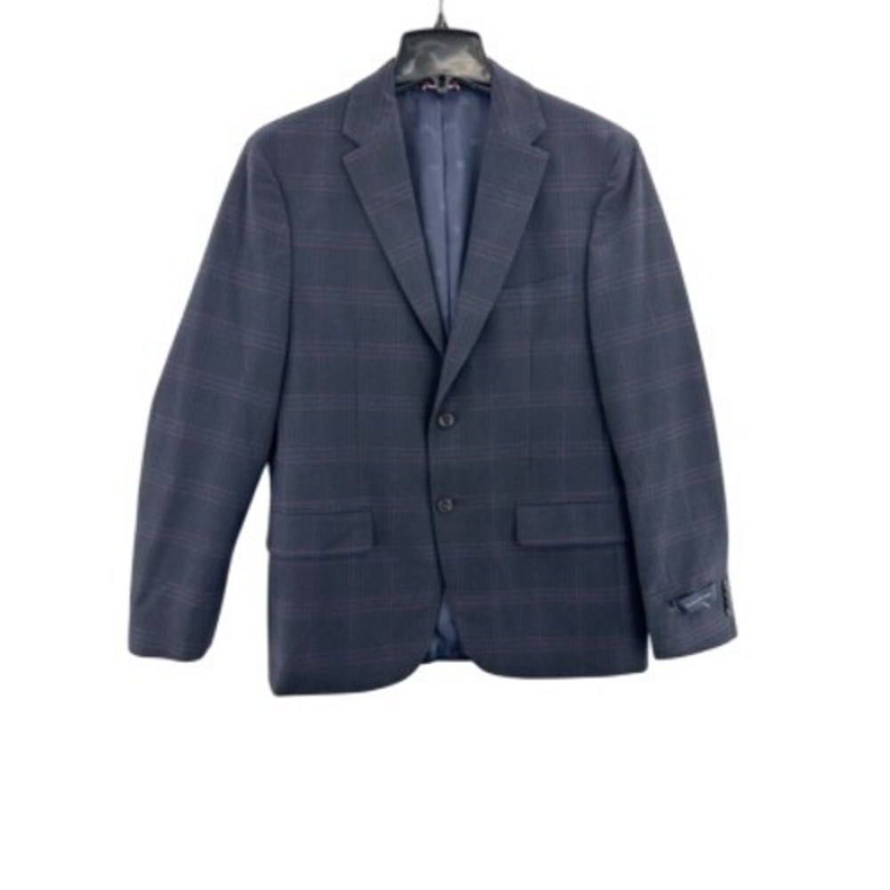 Tommy Hilfiger Mens Two Button Blazer Blue Plaid Lined Notch 38S